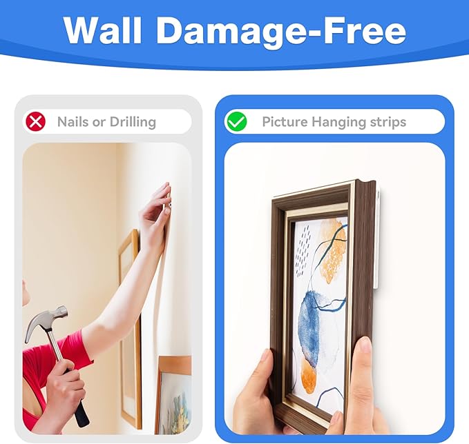 60 Pairs Heavy Duty Picture Hanging Strips - Large Adhesive Wall Hooks for Frames and Posters, Damage-Free No Nail Picture Hangers, Easy Removal, Refill Mounting Strips for Wall Decor
