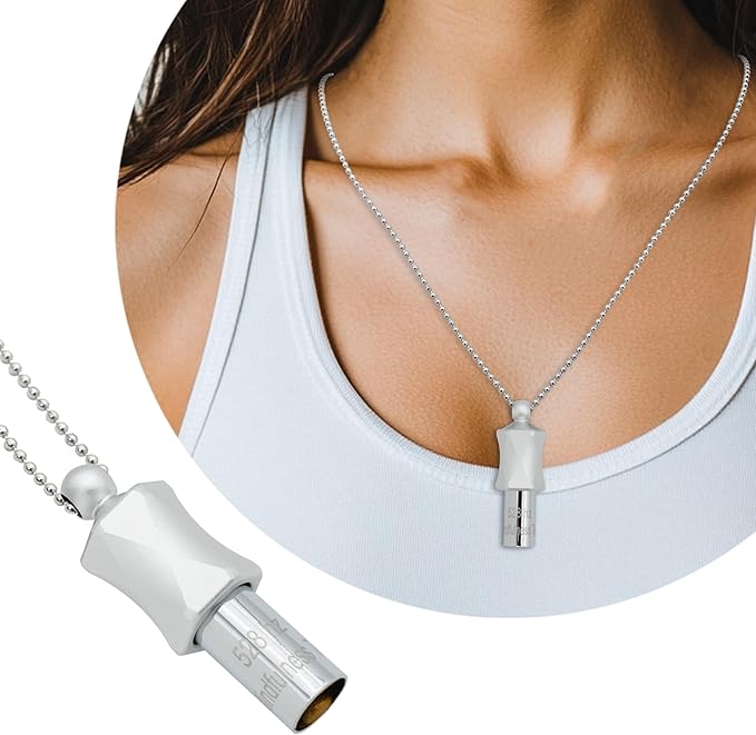528Hz Breathing Meditation Necklace - Anxiety Relief Whistle, Stress Reduction & Mindfulness Tool for Focus, Calm Breathing - Silver Whistle