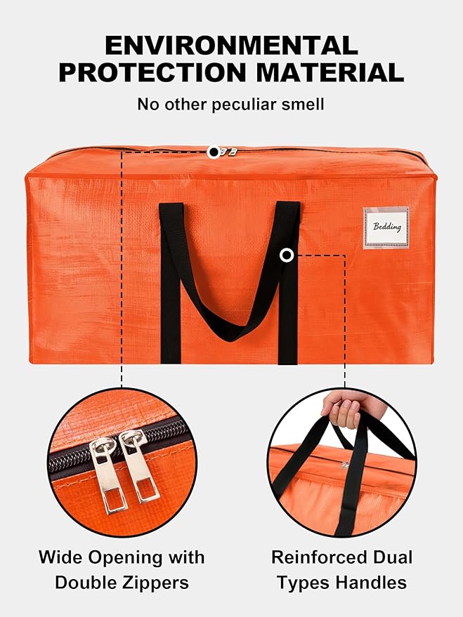 HOMESURE Supports 200lbs Heavy Duty Moving Bags - Strong Zipper & Wrap-Around Handles - Water-Resistant Storage Totes, Durable Alternative to Moving Boxes - 8 Pack - Orange