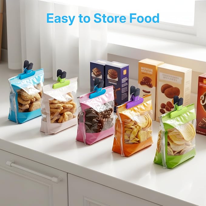 OWLKELA Chip Clips, 6 Pack Colors Plastic Food Clip for Snack, Heavy Duty Seal Grip Wide Open Bag Clips for Food Packages (3 inch x 2.5 inch)
