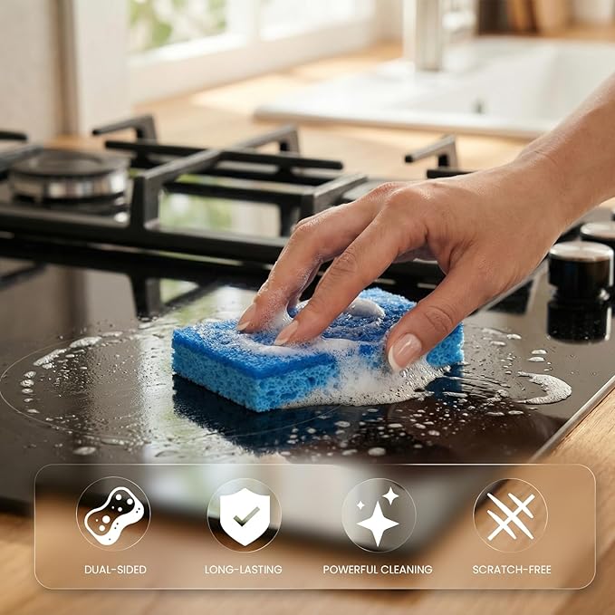 Metflavor Kitchen Sponges, 6 Count, Non-Scratch Scrub Sponge, Dual Sided Cleaning Sponges for Dishes, Kitchen, Bathroom