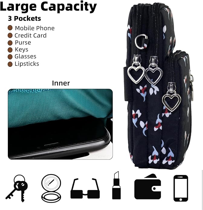 JANKS Small Crossbody Bag for Women - Mini Phone Purses with Crossbody Strap and Wallet - Nylon Arm Bag