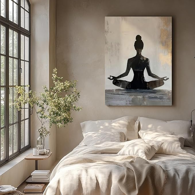 GELDSTEI Framed Zen Wall Art, Modern Yoga Girl Canvas Painting, Tranquil Meditation Wall Decor, Spiritual Aesthetic Picture, Calming Mindfulness Poster Prints for Living Room Spa Yoga Studio 12"x16"