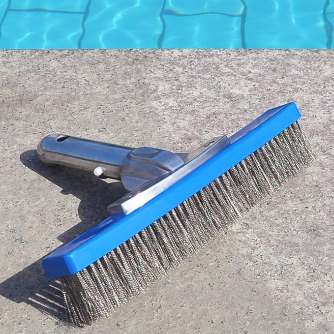 Aquatix Pro Heavy Duty Pool Brush, Durable 10" Swimming Pool Cleaner Brush Best for Tackling Stubborn Stains, Aluminium Handle & Stainless Steel Bristles, Suitable for Concrete & Gunite Pools.