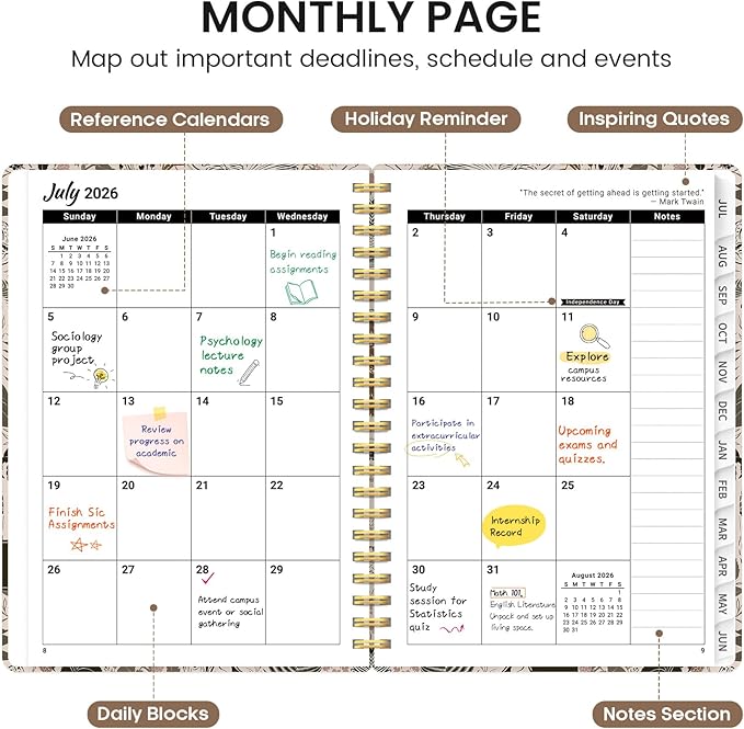 Planner 2026-2027, Academic Monthly and Weekly Calendar Planner for Women, July 2026 - June 2027, Hardcover Pretty Agenda Planner Book with Tabs, Spiral Daily Organizer for School Office Home Supplies, 6.3" x 8.5" - Magical Forest
