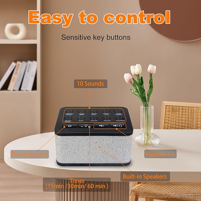 LUXSWAY White Noise Machine, Sleep Sound Machine with 10 Natural Soothing Sounds, Volume Control & 3 Timers Setting, Memory Function Sound Machine for Baby Kids Adults & Home Office Travel