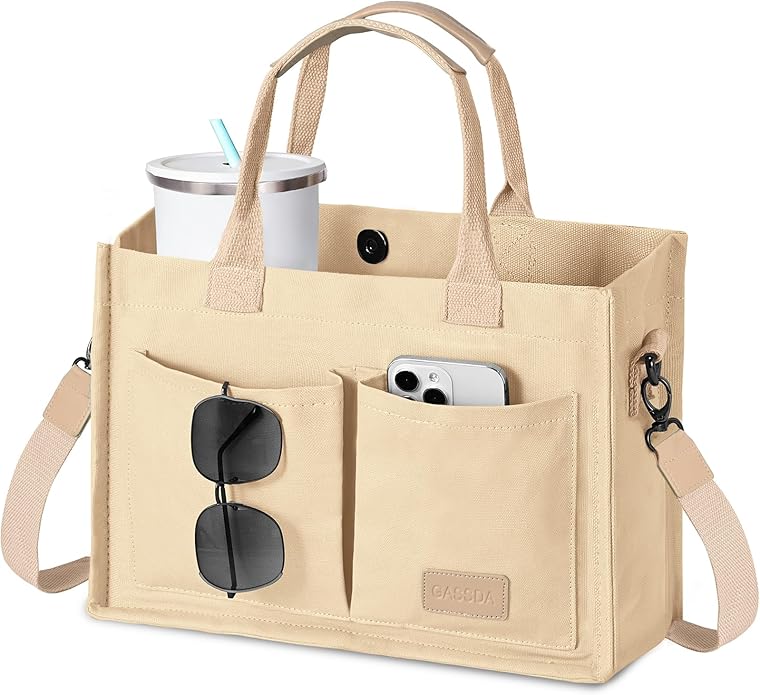 Women's Canvas Tote Bag, Crossbody Work Purse with Pockets, Top Handle Handbag Satchel Bags for Travel, Nurse, Teacher
