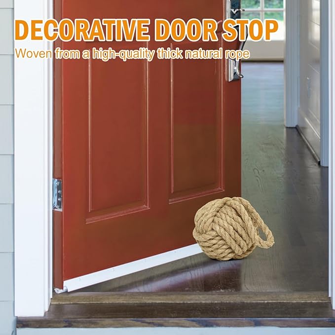 Decorative Door Stoppers Rope Knot Nautical Weighted Decorative Door Stop, Heavy Duty Doorstopper Cute Doorstop for Window Wedge, Bookend 5.9 inch (Natural Jute)