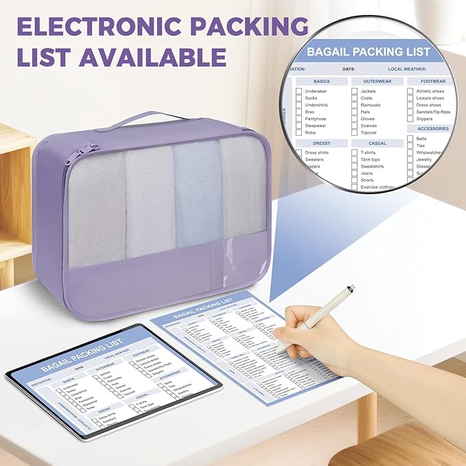 BAGAIL 9-Piece Packing Cube Set with Packing List, Luggage Packing Organizers for Travel Accessories