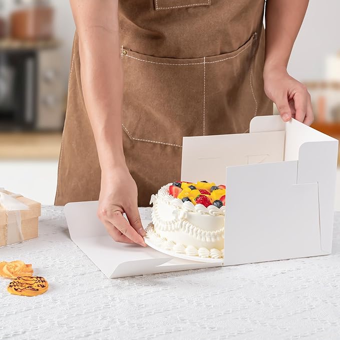 3 Pack Cake Boxes 10 Inch, 10x10x8 Inches Tall Cake Large Box, Disposable Cakes Transport Containers with Lids, Bakery Boxes with Large Window, for Cookies Pies Cupcakes Pastry-Wedding,Birthday, Party