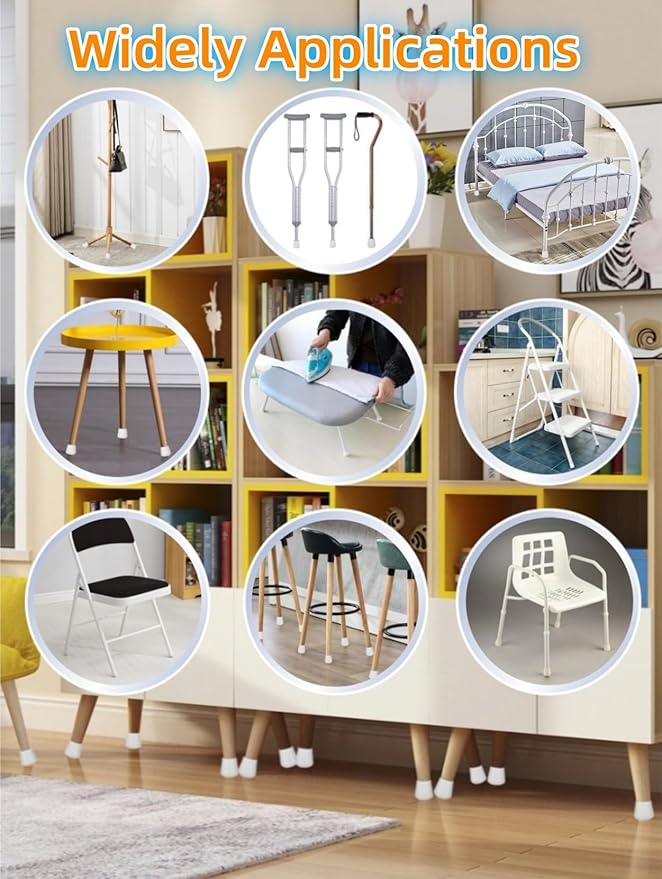 1" Chair Leg Tips Caps, Non-Slip Rubber Leg Tips, Stool Leg Protectors Cap, Folding Metal Chair Leg Tip Replacement, Chair Leg Floor Protectors Round White, 12 Pack