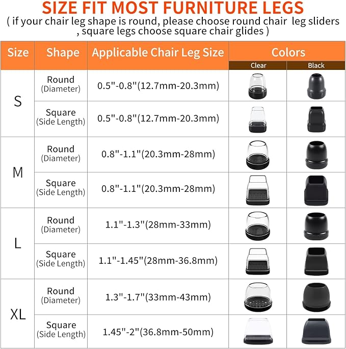 Ezprotekt Chair Leg Sliders for Carpet, 8 Pcs Square Chair Glides for Carpet, Carpet Furniture Pads Stool Leg Protectors Caps, Carpet Furniture Glides Quickly and Easily (XL Fit: 1.5" - 2")