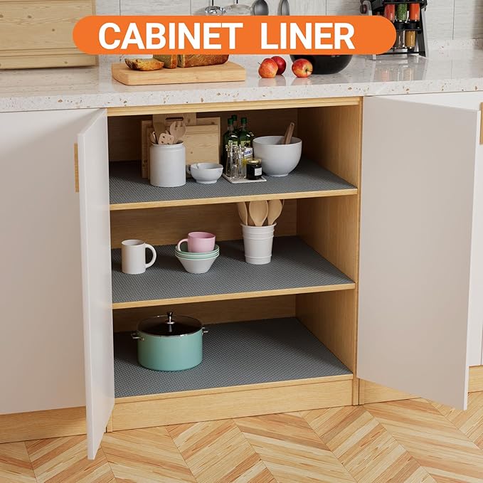 FLPMIX 24-Inch Wide Cabinet Shelf Liner: Waterproof Under Sink Mat Dark Grey 24 x 300 - Washable Easy to Cut Large Kitchen Drawer Liner for Pantry Cupboard