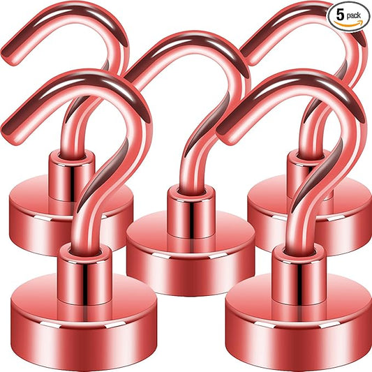 Neosmuk Magnetic Hooks, Cruise Ship Essentials, 30lb+ Heavy Duty Magnetic Hooks for Cruise Cabins, Refrigerator, Grill, Hanging, and Travel | Extra Strong Must-Haves Magnet Hook,Red,5 Pack