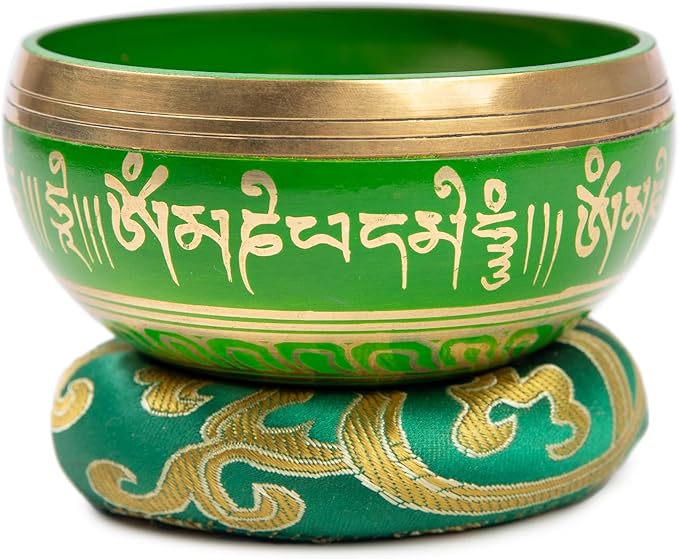 Tibetan Singing Bowl Set Brass - Master Healing Grade - Authentic Handcrafted Sound Bowl by Himalayan Bazaar (Black and Red)