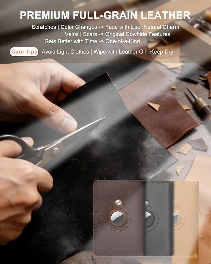 Rfid Blocking Leather Passport Holder for Travel with AirTag Slot, Slim Passport Cover Travel Wallet for Women Men, Travel Must Haves Gifts (Dark Brown)