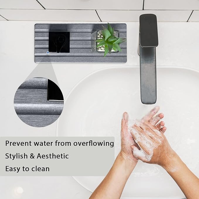 ZumenDa Set of 3 Diatomite Hand Soap Holder, Water Absorbing Stone Tray for Kitchen Countertop, Fast-Drying Bathroom Trays(1pcs 22 x 10cm + 2pcs 10 x 10cm Grey)