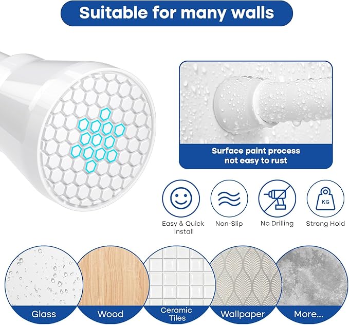 4Pack Tension Curtain Rod 30 to 64 Inch White Adjustable Curtain Rods No Drilling Expandable Pressure Spring Tension Curtain Rod Curtain Rods For Windows Closet Doorway