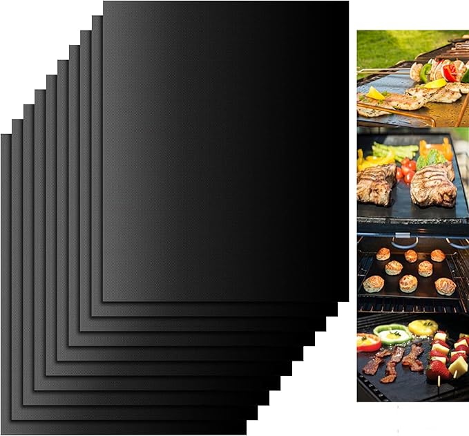 Grill Mats for Outdoor Grill - Dailyart Set of 10 BBQ Grill Mat Non-Stick Grill Sheets Teflon Grilling Accessories BBQ Accessories Reusable, Works on Gas, Charcoal, Electric Grill 15.75 x 13-Inch