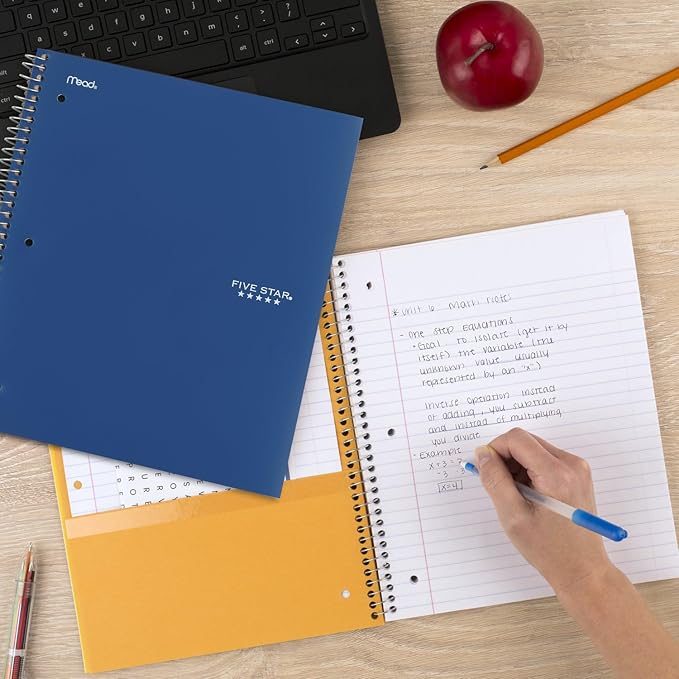 Five Star Spiral Notebook + Study App, 5 Subject, College Ruled Paper, 8-1/2" x 11", Fights Ink Bleed, Water Resistant Cover, Pacific Blue (73635), 200 Sheets (Pack of 2)