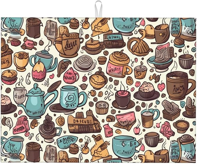 Coffee Cups Dish Drying Mat for Kitchen Counter Decor 18x24 Inch Floral Absorbent Reversible Microfiber Dish Drying Pad Flower Dish Drainer Rack Mats for Coffee Bar