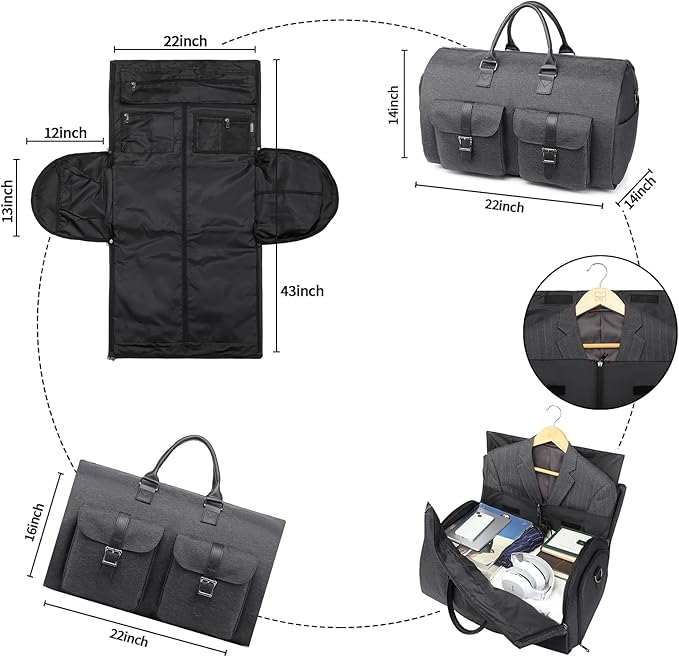 seyfocnia Convertible Travel Garment Bag, Carry-on Garment Duffel Bag for Men and Women - 2-in-1 Hanging Suitcase Suit Business Travel Bag