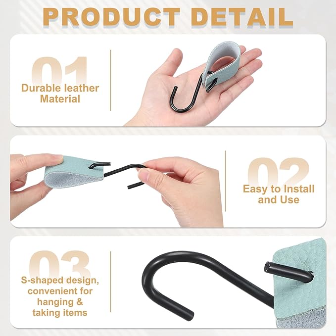 uxcell 4 Pcs PU Leather S Hooks, Multifunctional S Shaped Hooks for Hanging Coat Towel Camping Kitchen Bathroom Handle, Blue