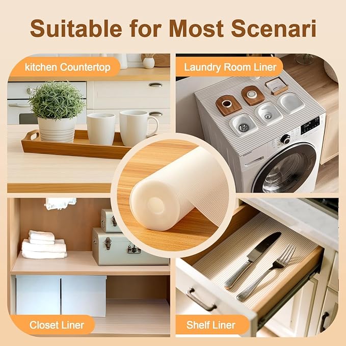 FEXIA Shelf Liners for Kitchen Cabinets Non-Slip Drawer Liner 17.5 Inches x 30 FT Waterproof & Oil-Proof Non Adhesive Durable Material Fridge Liner for Shelves