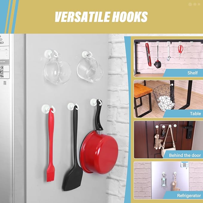 Neosmuk Magnetic Hooks, Heavy Duty Earth Magnets with Hook for Refrigerator, Extra Strong Cruise Hook for Hanging, Magnetic Hanger for Cabins, Grill (White, 6 Pack)
