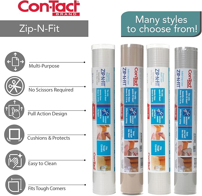 Con-Tact Brand Zip-N-Fit Adhesive Perforated, Scissors Needed, 18-Inches by 4-Feet, Black Solid Grip Drawer and Shelf Non-Slip Liner, x 4', 6 Sq Ft
