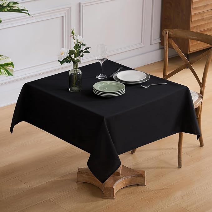 VidaFete 1 Pack Square Tablecloth 52 x 52 Inch Tablecloths Stain Wrinkle Resistant Polyester Dining Table Cover for Kitchen Dining Party Wedding Rectangular Tabletop Buffet Decoration(Black)