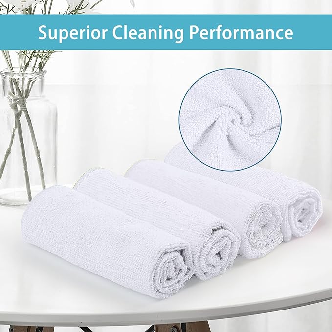 HOMEXCEL White Microfiber Cleaning Cloth 400 Pack, Microfiber Towel for Cars, Lint Free, Scratch-Free, Highly Absorbent, and Cleaning Rags for House, Window and Glass, Cars, TV Screen 11.5 X11.5 inch