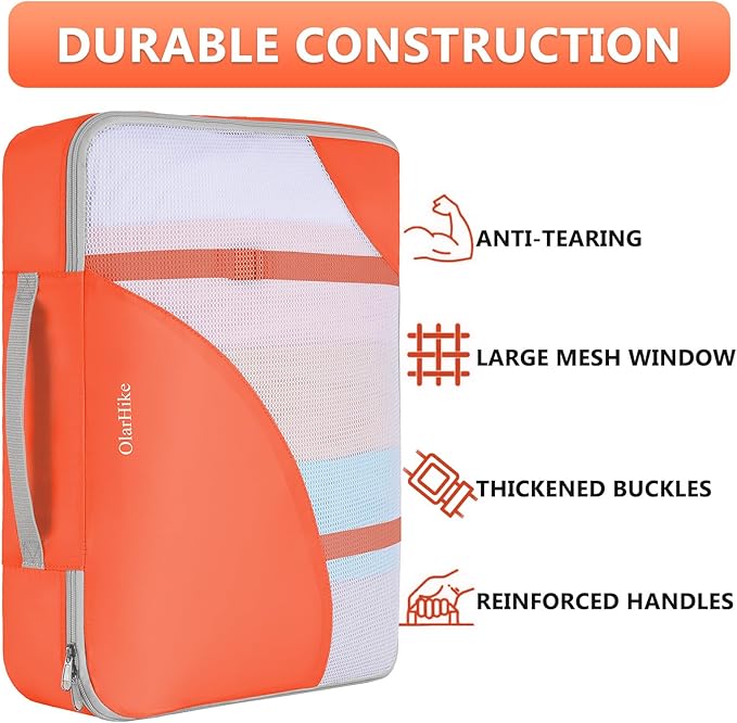 8 Set Packing Cubes for Travel, Gifts for Women Mom,Anti-Tearing Suitcase Organizer for Luggage with Shoe & Hanging Toiletry Bag,OlarHike Vacation Essentials & Accessories for Cruise Ship,Orange