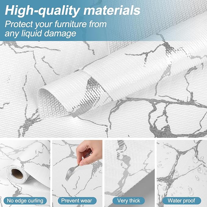 Drawer and Shelf Liner for Kitchen Cabinet, Non-Adhesive Cabinet Liner, Non-Slip Drawer Liner, Waterproof Cupboard Liners, Kitchen Shelf Liner Easy to Clean, Protect Dresser/Shelves/Table