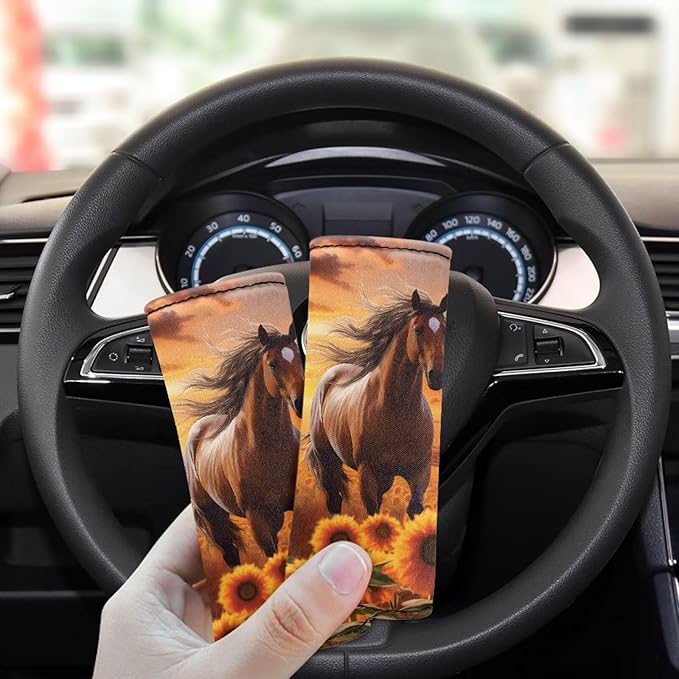 KUIFORTI Horse Set of 2 Pcs Luggage Handle Wraps Set Sunflower Suitcase Protective Handle Cover Soft Luggage Identifiers Multipurpose Door Handle Protection Sleeves Cover