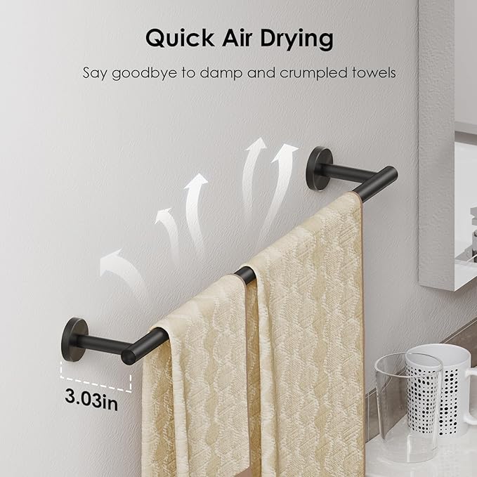 FORIOUS Bathroom Hardware Accessories Set, SUS304 Stainless Steel Towel Bar Set, Modern Towel Racks Holder for Bathroom, Toilet Paper Holder Wall Mounted 5 Pieces (24" Bar, Matte Black)