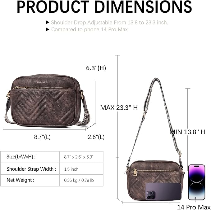 BOSTANTEN Quilted Crossbody Bags for Women Vegan Leather Purses Small Shoulder Handbags with Wide Strap