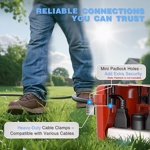 Flemoon Medium Outdoor Electrical Box (11.5x5.2x4 inch), IP54 Waterproof Extension Cord Cover w/6 Cable Entry Ports, Weatherproof Connection Box for Power Strip, Timer, Plug, Holiday Lights, Red
