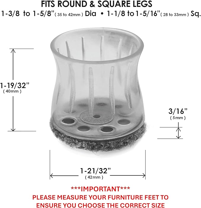 Slipstick GorillaOutdoor Berber Furniture Feet Pads with Clear Sleeve Sock (8 Pack) Outdoor Furniture Sliders for Round & Square Legs, Large