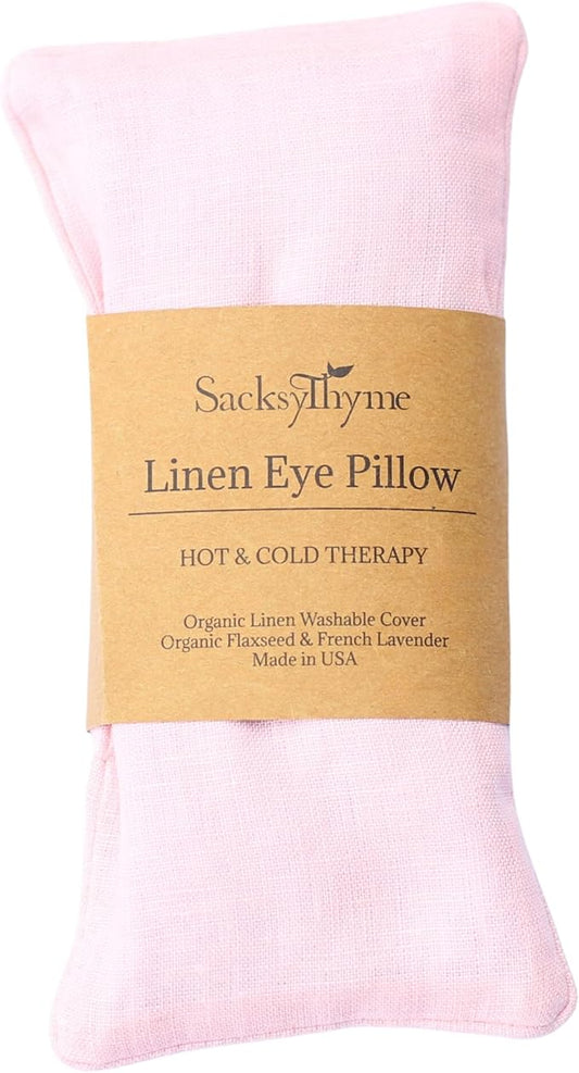 Sacksy Thyme Organic Linen Eye Pillow - Lavender & Flaxseed for Relaxation, Yoga, Stress Relief - Microwavable Heating Pad & Cool Compress - Made in USA - Gifts for Meditation