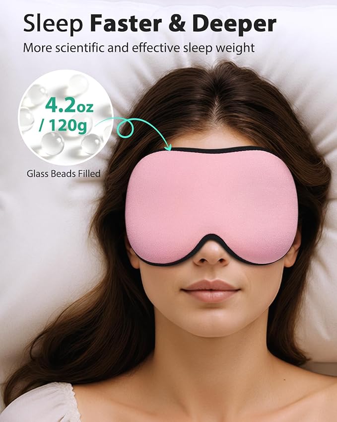 MABAO Weighted Sleep Mask - 100% Blackout Eye Mask for Sleeping for Women Men, 3D Contoured for Lash Extension, Zero Eye Pressure Memory Foam Cover, Soft Gentle Pressure Blindfold for Travel - Pink