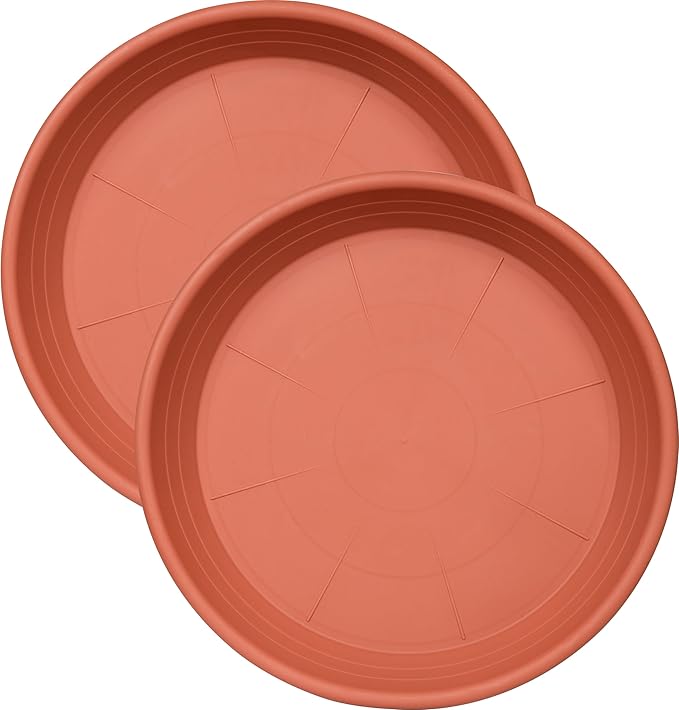Grjoprt 2 Pack of Plant Saucer 12 inch, 12 inch Plastic Plant Drip Trays, Heavy Duty Plant Trays for Indoors no Holes, Plant Water Tray for Planters (Terracotta)