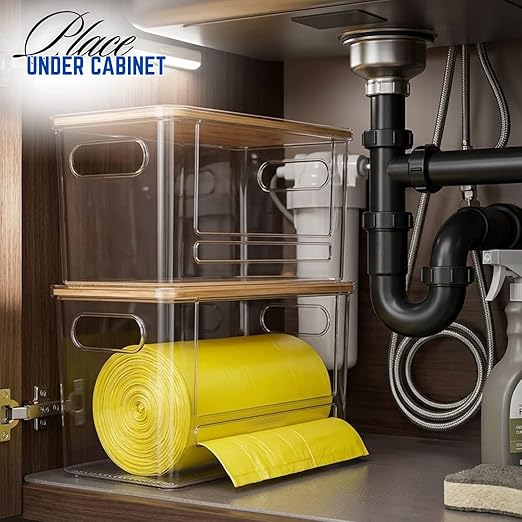 Acrylic Trash Bag Dispenser, Stackable Garbage Bag Organizer & Holder Dispenser, Clear Trash Bag Organizer for Under Sink, Kitchen Drawer Storage, Dishwasher Pods Container & Bag Holder