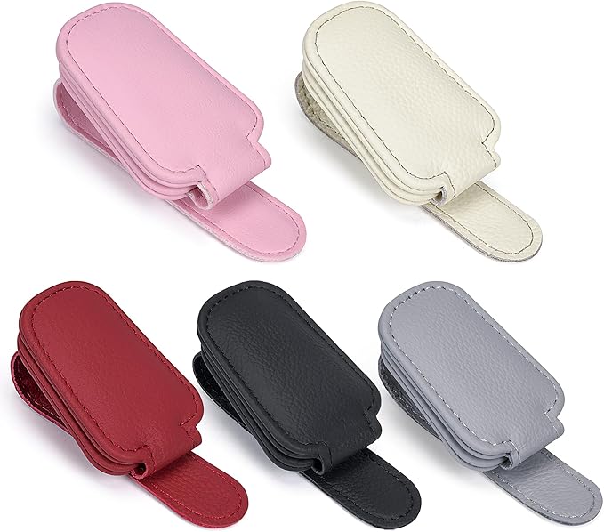 Shering Sunglasses Holders for Car Sun Visor, 2pack Pink Magnetic Leather Glasses Eyeglass Hanger Clip for Car, Visor Sunglasses Holder Clip Car Accessories for Truck