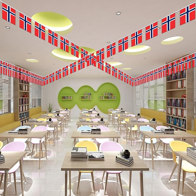 Norway String Flag Pennant Banner - 38 Flags, 42 Feet Small Mini Norwegian Flags Bunting Banner for Country Decoration, School, Party, Sports Events