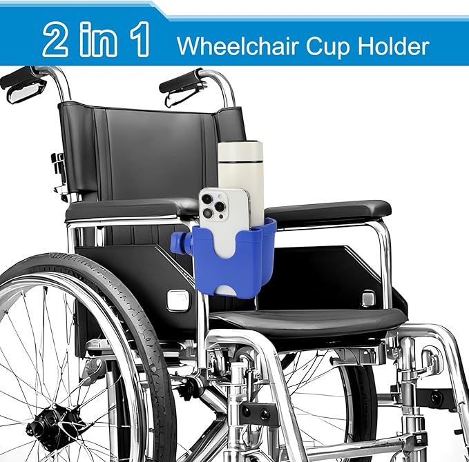 Accmor 2-in-1 Walker Cup Holder with Phone Holder, Wheelchair Cup Holder, Rollator Cup Holder, Cup Phone Holder for Walker, Wheelchair, Rollator, Mobility Scooter