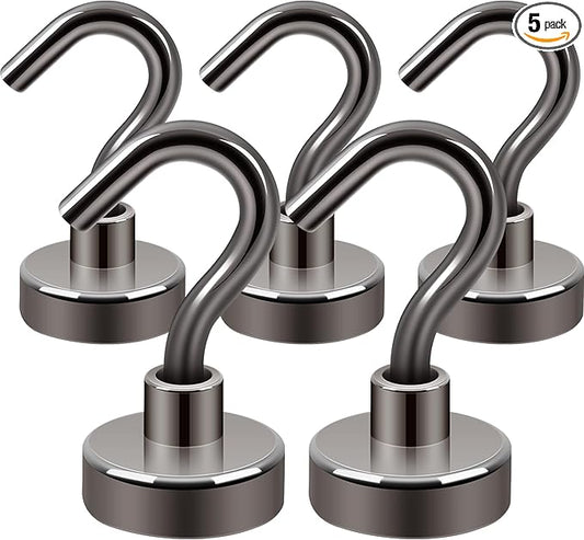 Neosmuk Magnetic Hooks, Cruise Ship Essentials, 30lb+ Heavy Duty Magnetic Hooks for Cruise Cabins, Refrigerator, Grill, Hanging, and Travel | Extra Strong Must-Haves Magnet Hook,Gunmetal,5 Pack