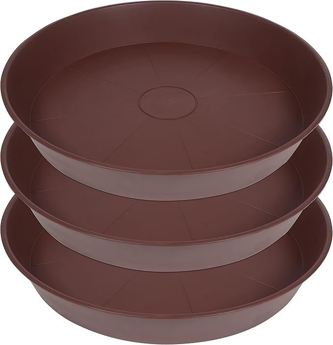 Bleuhome 3 Pack of 25 26 inch Plant Saucer (22.7 Inch Base), 4.2" Depth, Large Deep Heavy Duty Plastic Flower Planter Water Trays for Indoors Outdoor, Plant Drip Trays (26", Chocolate)
