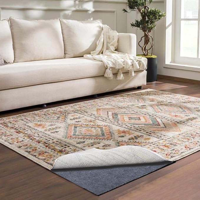 Felt Rug Pad - 1/2" 4x6 Foot Extra Large Area Liner for All Floors and Trims, Thick Pad for Hardwood Floors Under Rugs, Keeps Rugs Softly and Securely in Place