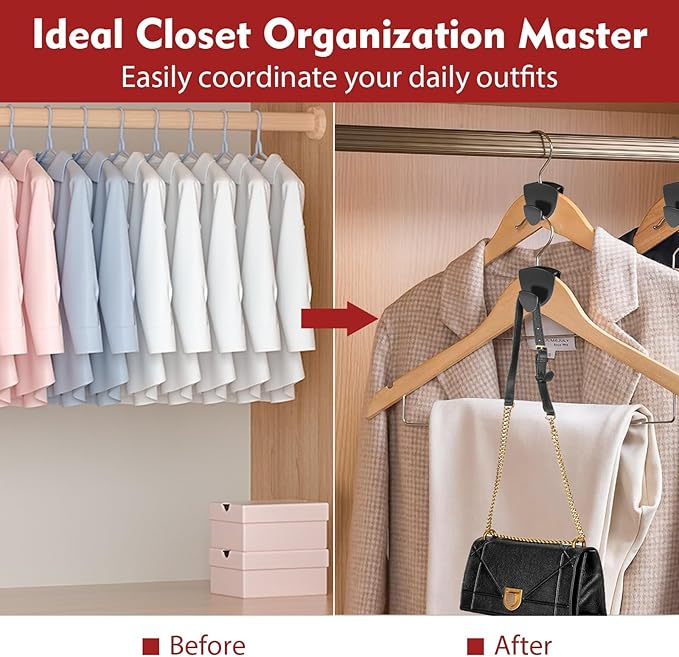 Space Saving Hanger Hooks 30Pcs, Upgrade Heavy Duty Space Saver Hangers Connector Hooks for Clothes, Premium Hanging Closet Organizer for Dorm, Garment Hanging Hooks, Black